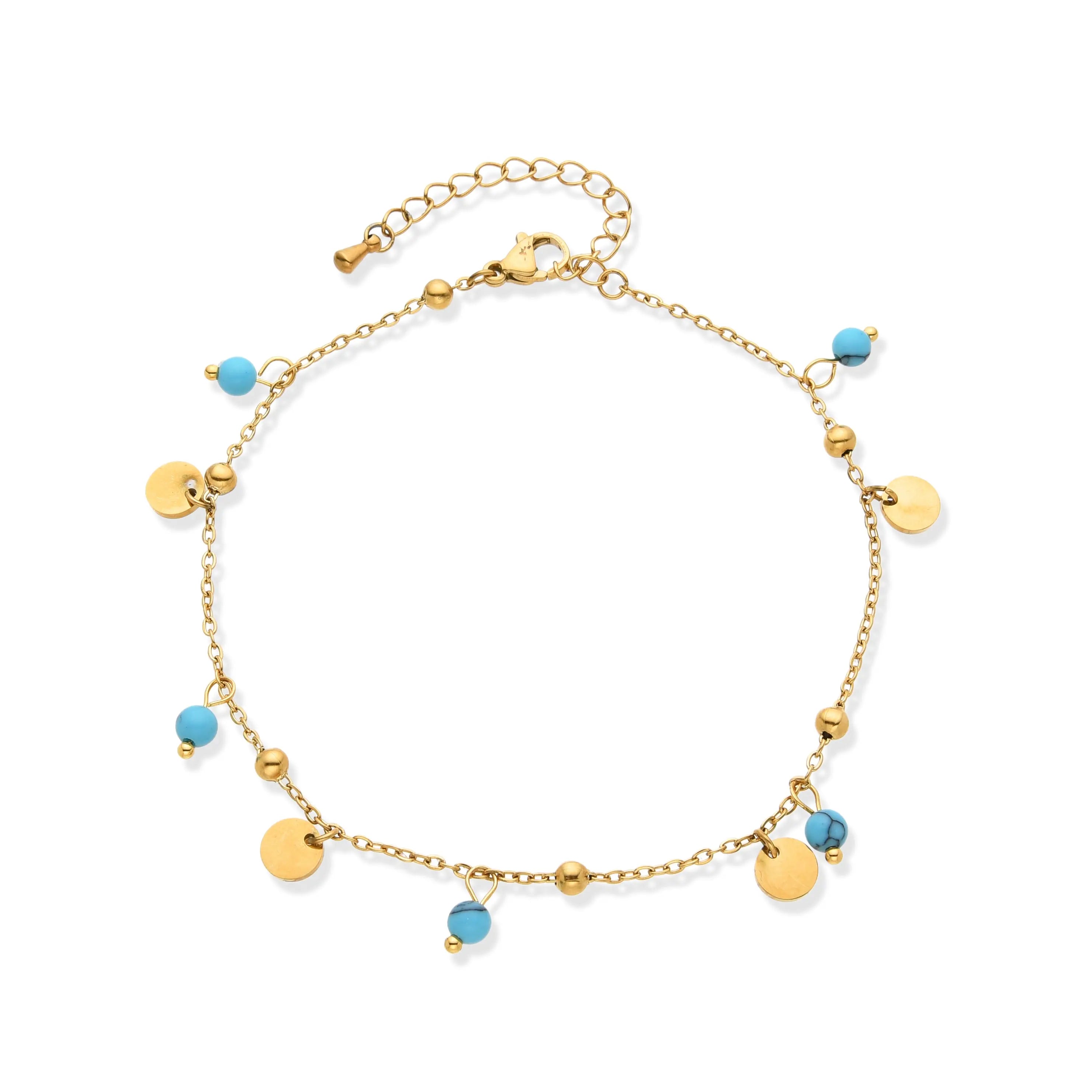 Blue Pearl and Gold Disc Anklet - Rachel Fine Jewelry